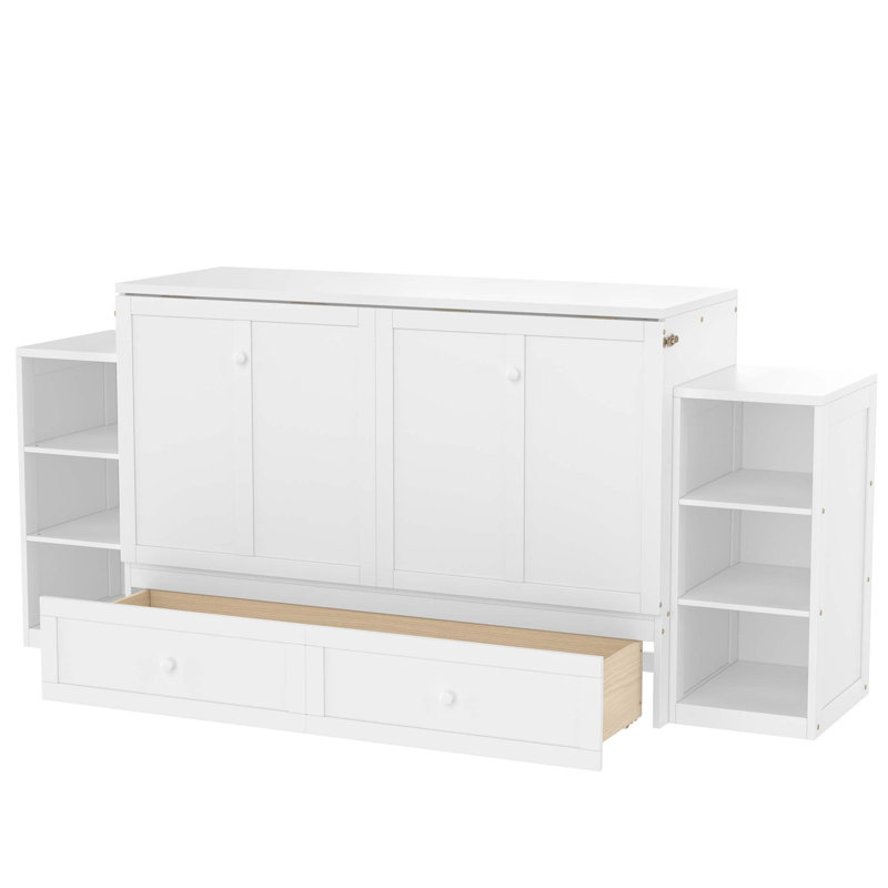 Lit escamotable peu encombrant avec rangement intégré, White