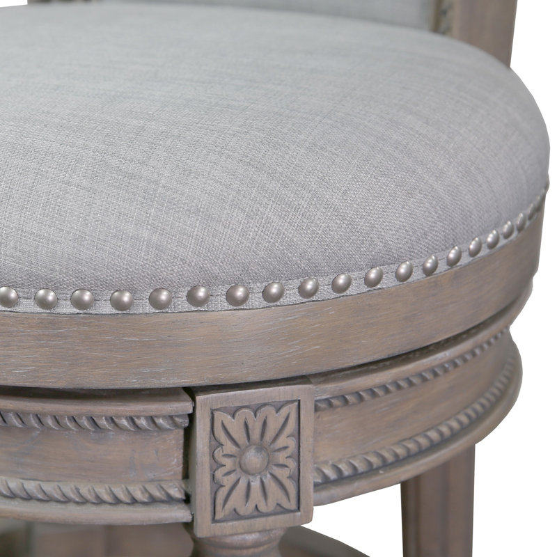 Weathered Gray Wood Swivel Counter-Height Barstool with Linen Upholstery