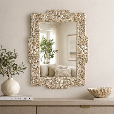 Miroir mural texturé en bois manufacturé pour la salle de bain - Meuble-lavabo encadré de style bord de mer