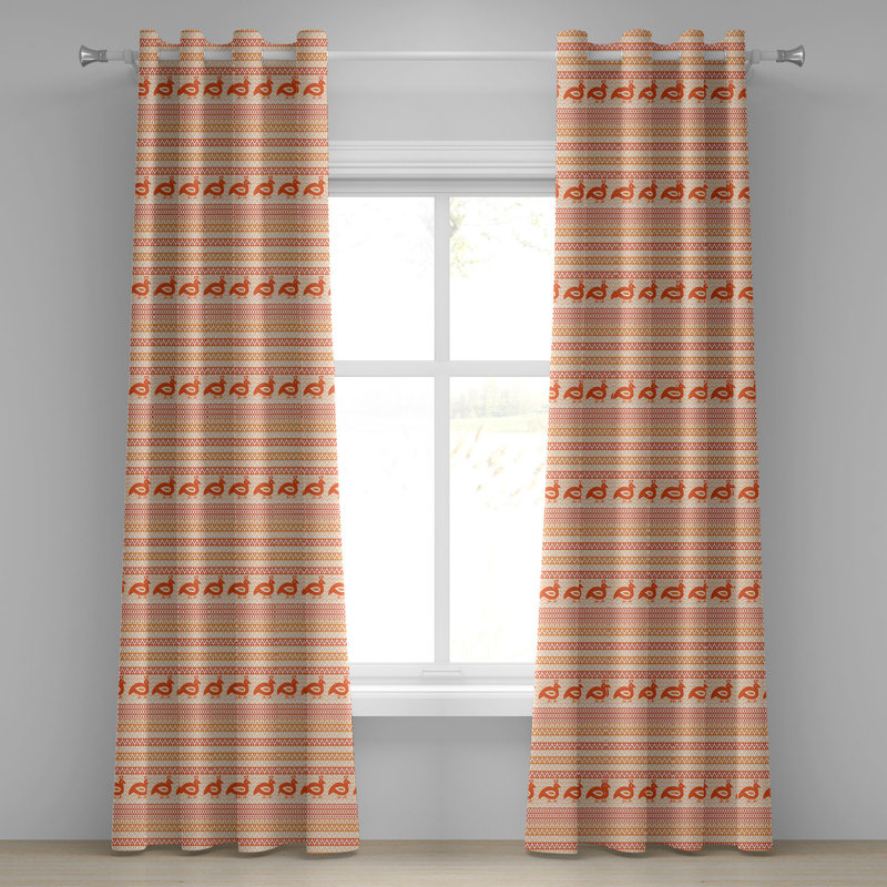 Rideau décoratif à 2 panneaux et à œillets Kente, 50 po x 72 po, orange, beige et blanc, L 50 po x L 108 po