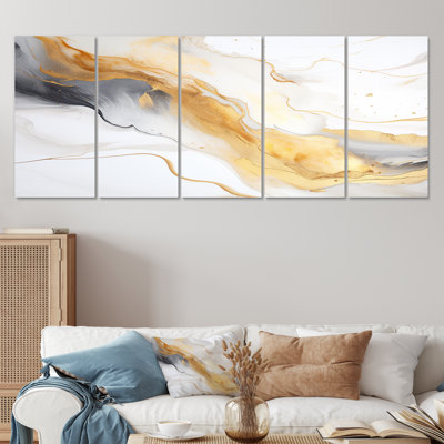 Agate Art Gold White Grey - Marble Wall Art, toile 5 pièces