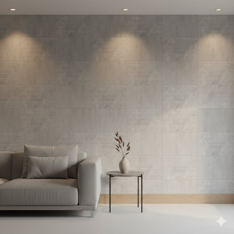 Véritables carreaux de marbre de Carrare dans une teinte grise, de taille 12 par 24 pouces, pour une utilisation sur les murs. La surface présente une finition texturée et un motif cannelé tridimensionnel en relief. Ceci est un produit en pierre naturelle authentique. Une seule boîte peut contenir quatre carreaux.