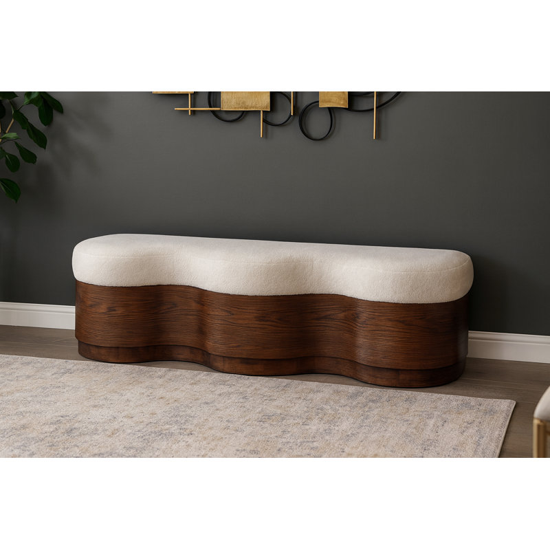 Savoy Mariaclara Velour Fur Fabric Bench, Brown, Beige Velour Fabric