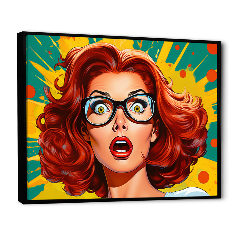 Pop Art Retro Portrait - reproduction sur toile, H 12 po x l 20 po x P 1 po, Cadre flottant noir