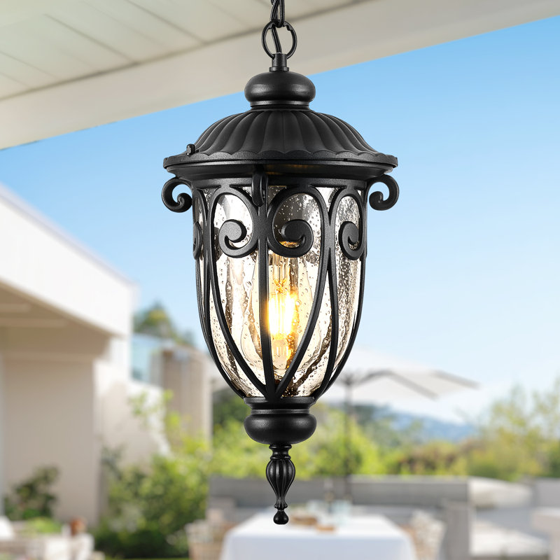 17“ H Black Outdoor Hanging Lantern for Porch, House, 17" H x 7" W x 7" D
