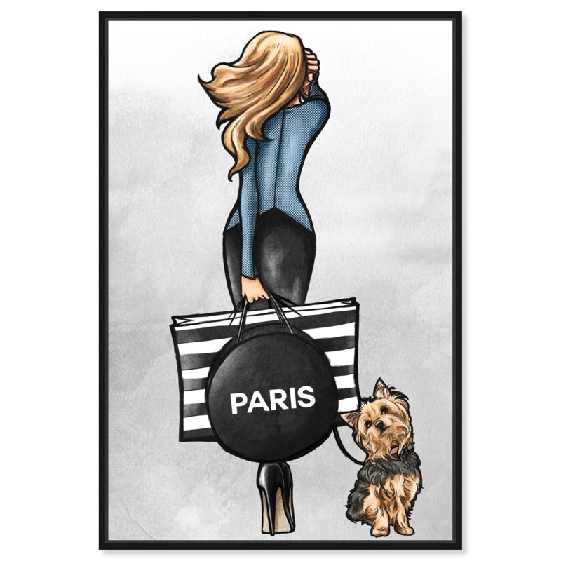 «Fashion Walk Friend Blue Outfits», impression sur toile, H 45 po x l 30 po, Toile avec cadre noir