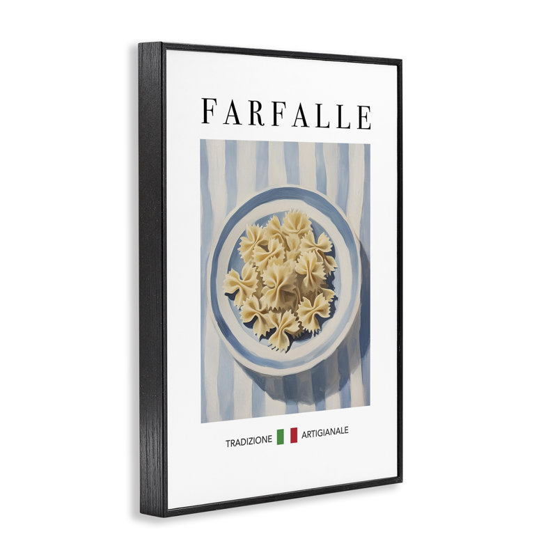 Giclée de pâtes Farafalle traditionnelle, design par Andreas Magnusson, H 24 po x l 16 po, Giclée encadrée noir minuit