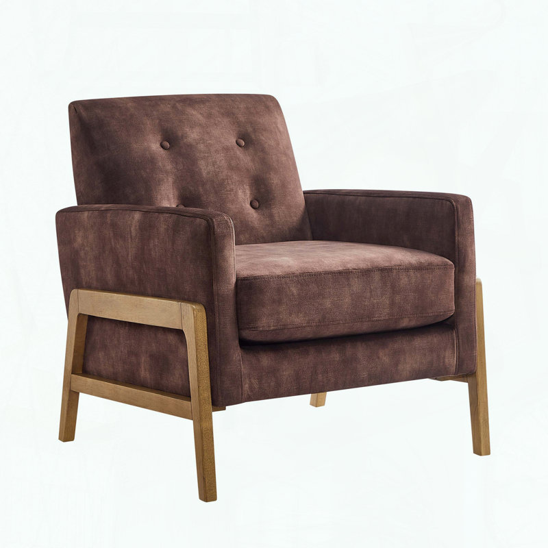 Fauteuil d'appoint capitonné, revêtement en polyester et accoudoirs carrés, Brun