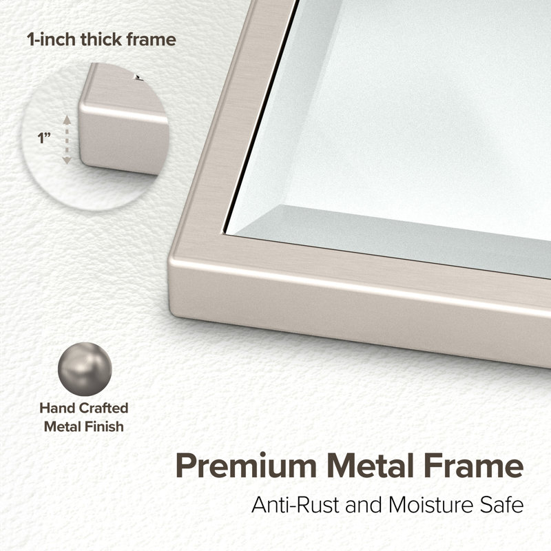 Sky Framed Rectangle Mirror, 32.5" x 27.63", Satin Nickel