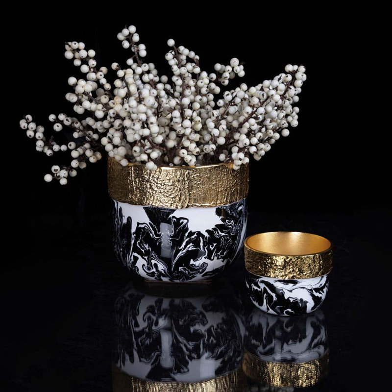 Bianco Nero Cache Pot Large, 6.75" H x 7.5" W x 7.5" D