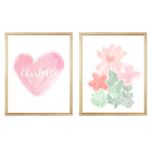 Artistic Flower Garden with Personalized Heart, Paper Prints (Set of 2)