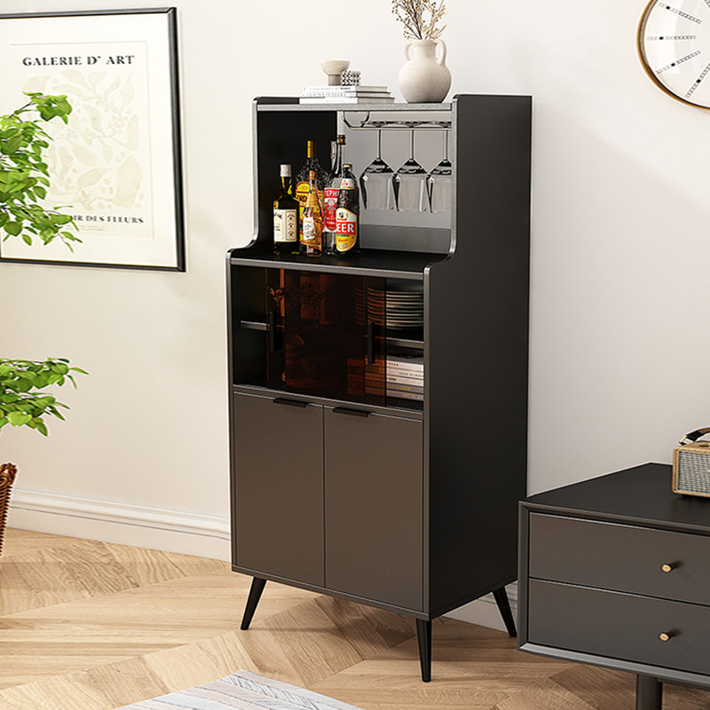 Buffet en bois massif noir, H 51,18 po x l 23,62 po x P 15,75 po, Noir