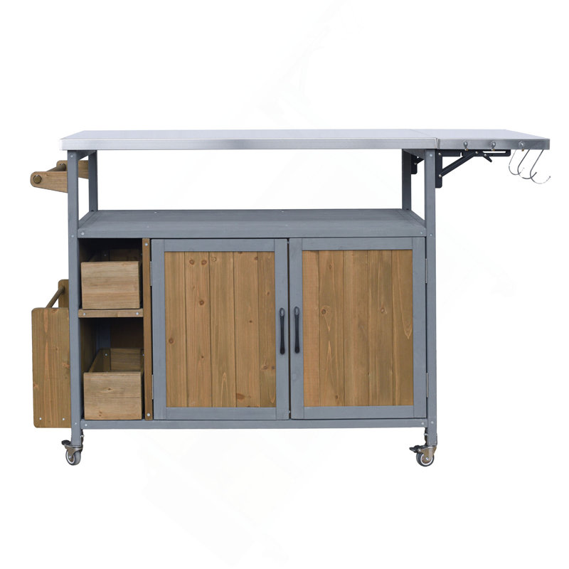 Chariot de cuisine pour l'extérieur 54,33 "Farmhouse, Blue Grey/Walnut Brown