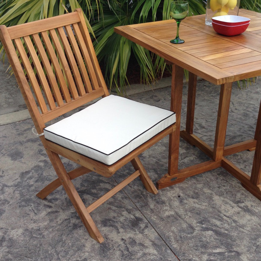 Everleigh Teak Wood Outdoor Folding Dining Side Chair with Cushion (Set of 2) Red Barrel Studio®