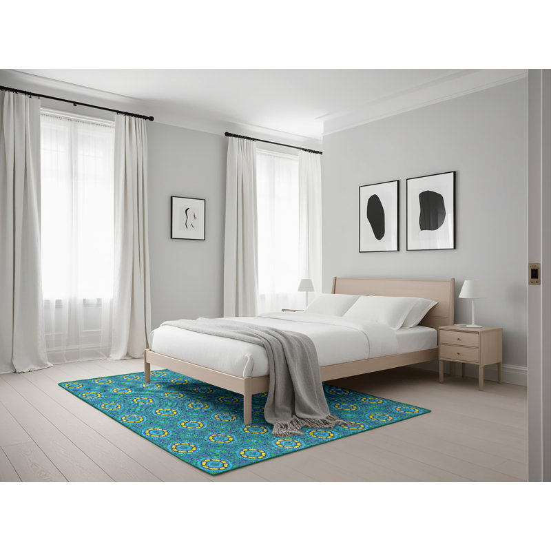 Tapis de zone bleue à motifs Branca, Rectangle 5 pi x 7 pi