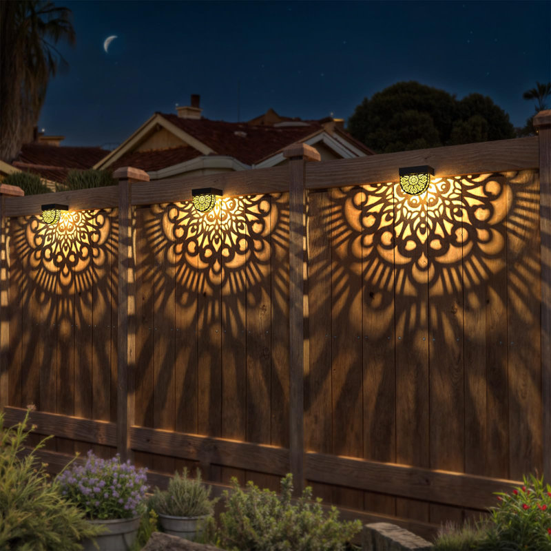 Mandala Solar Fence Lights Outdoor Solar Step Wall Lights Garden Decor(pack of 6), Matte Black