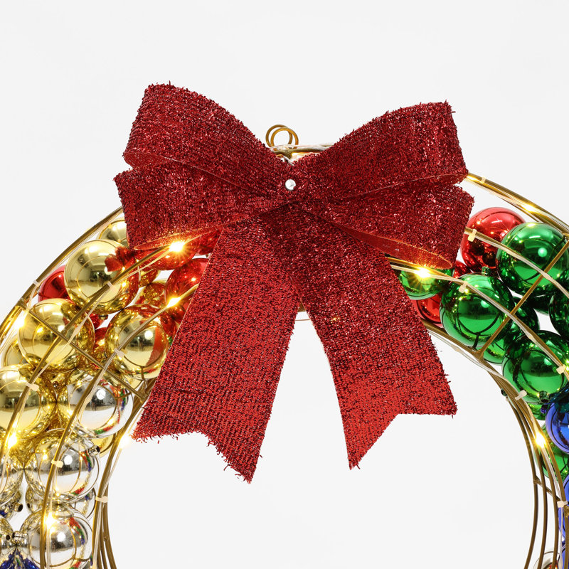 2Ft Round Ornament Wreath Outdoor Holiday Decoration with Lights