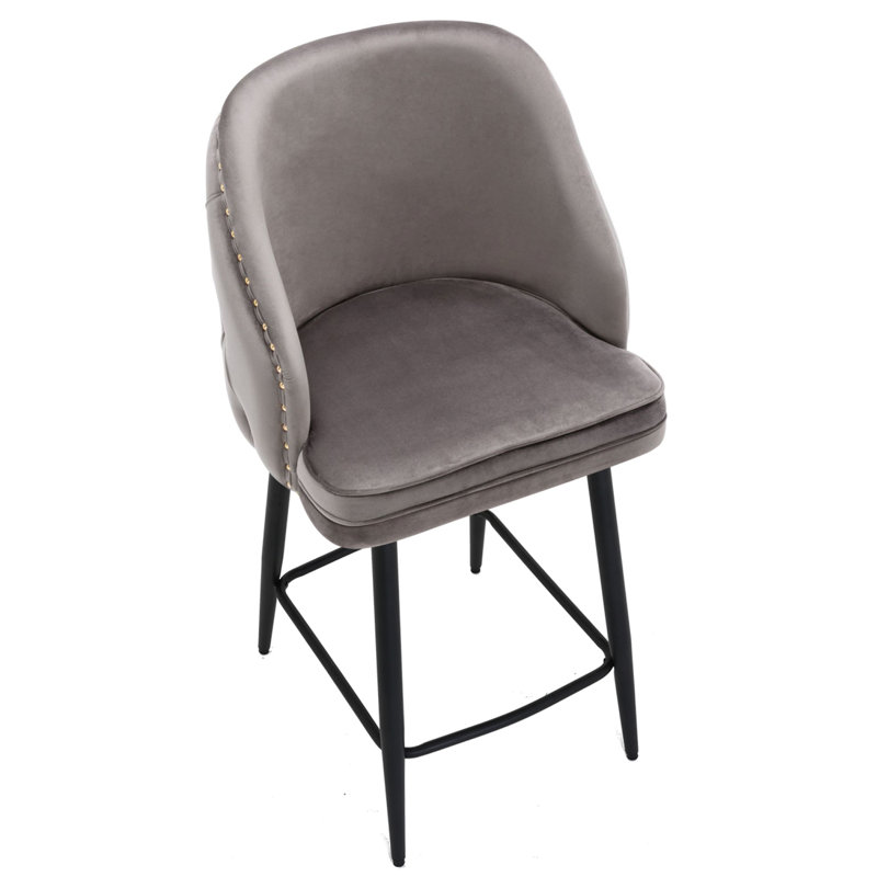 Atka Upholstered Counter Stool with Metal Frame, Charcoal