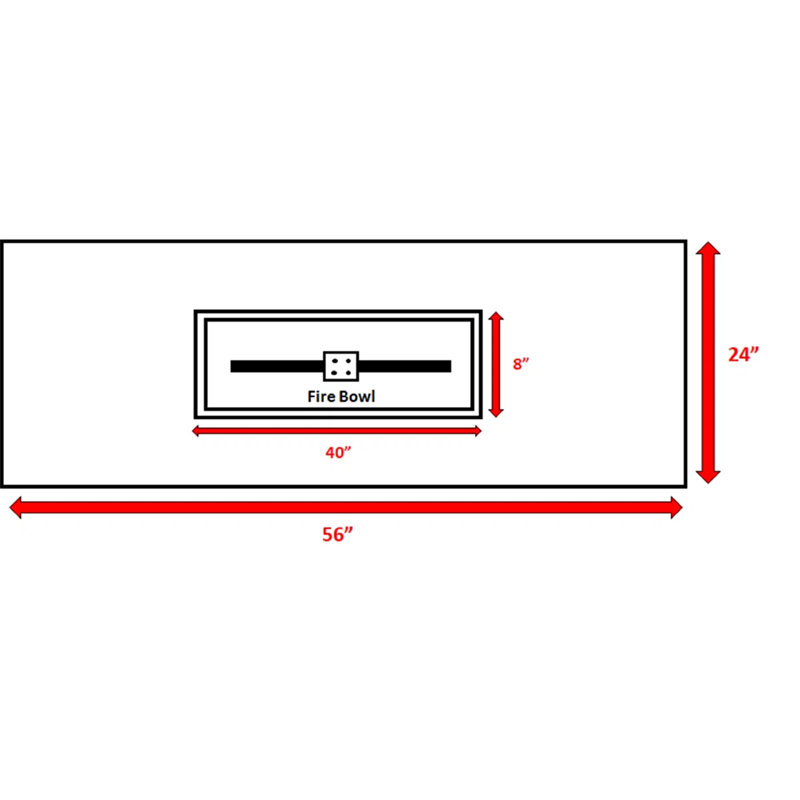Table rectangulaire pour foyer d'extérieur au propane en béton avec renforcement en fibre