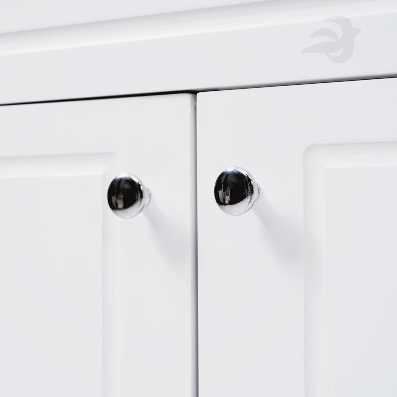 Armoire de meuble-lavabo 58 po seulement, 3 tiroirs et 4 portes (2 avec tablettes à double couche), pieds en bois massif, fermeture en douceur, blanc