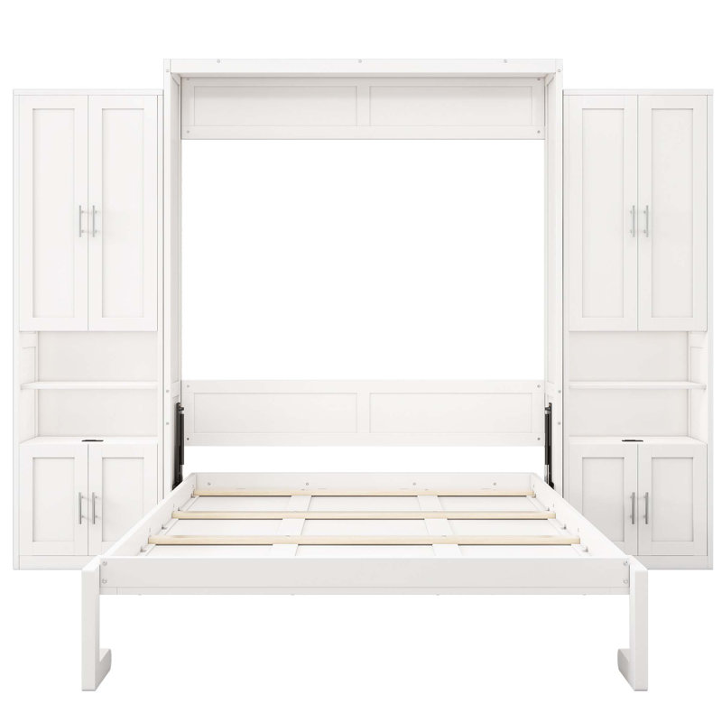 Lit escamotable multifonction en bois avec tablette de rangement latérale, Grand
