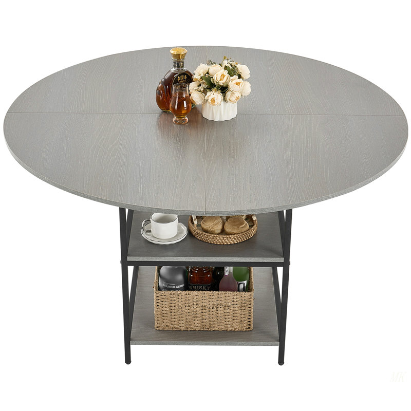 47 In Round Dining Table Wood Kitchen Table For 4-6 Person Grey (Only Table)