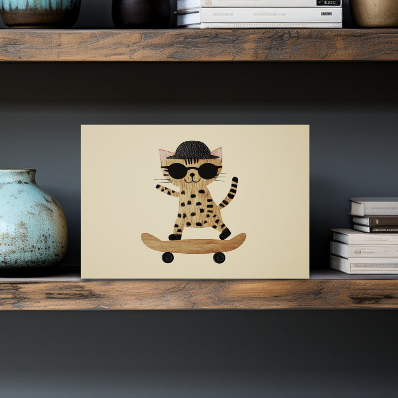 Cool Cat Skater Playful Retro Cat Wall Art Print by Mathieu - Wrapped Canvas Print, 30.48cm H x 45.72cm W