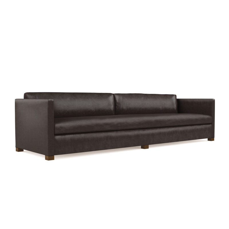 Madison Sofa, Box Weave Linen Blue Print, 33" H x 96" W x 41" D, Dark Brown