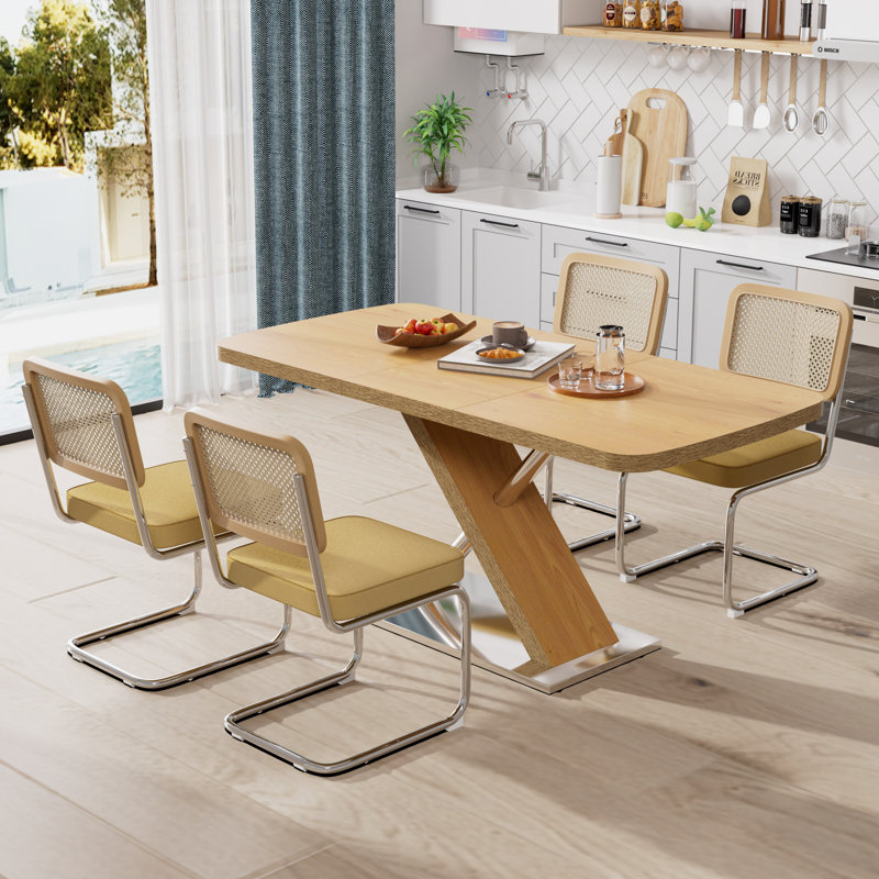 Ensemble de table de salle à manger extensible Modern Farmhouse pour 4 à 6 personnes, Brun, 5, Naturel