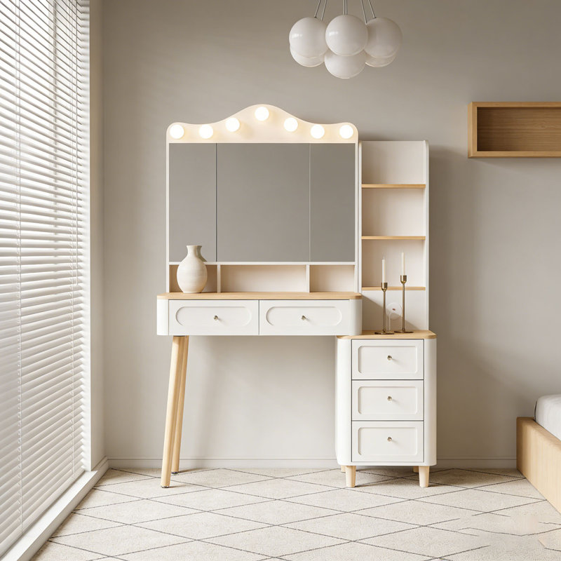 Bureau de coiffeuse avec miroir et lumières