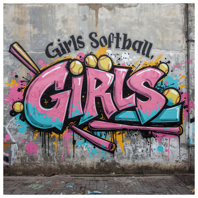 Couvertures de fille Softball Graffiti, L 60 po x H 80 po