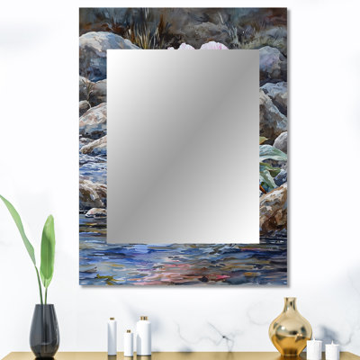 Pivoines et la rivière de montagne I - miroir mural décoratif pivoines, miroir traditionnel, impression sur métal