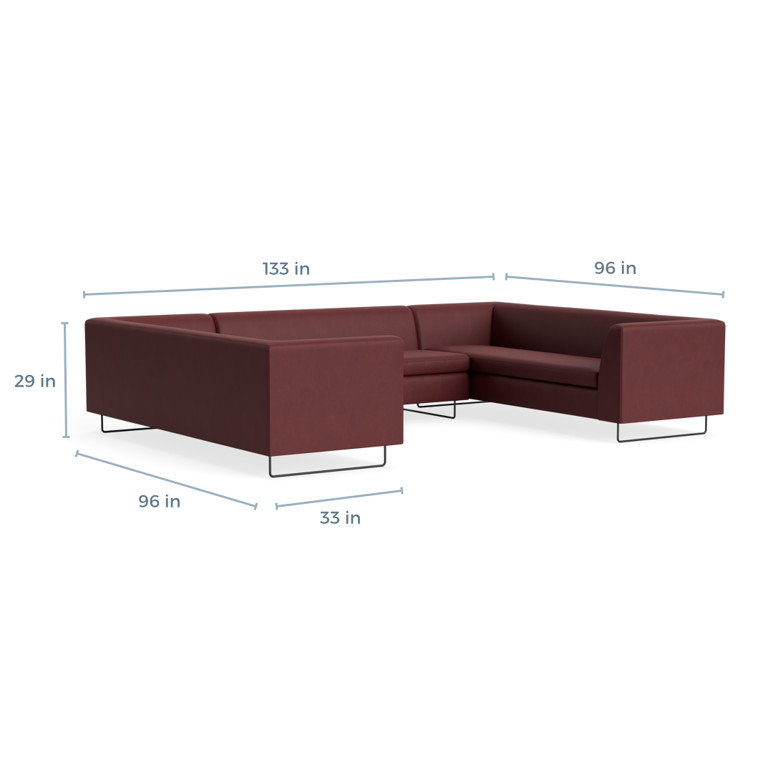 MTO - Bonnie & Clyde U-Shaped Sectional w/ Black Legs, Oxblood Leather