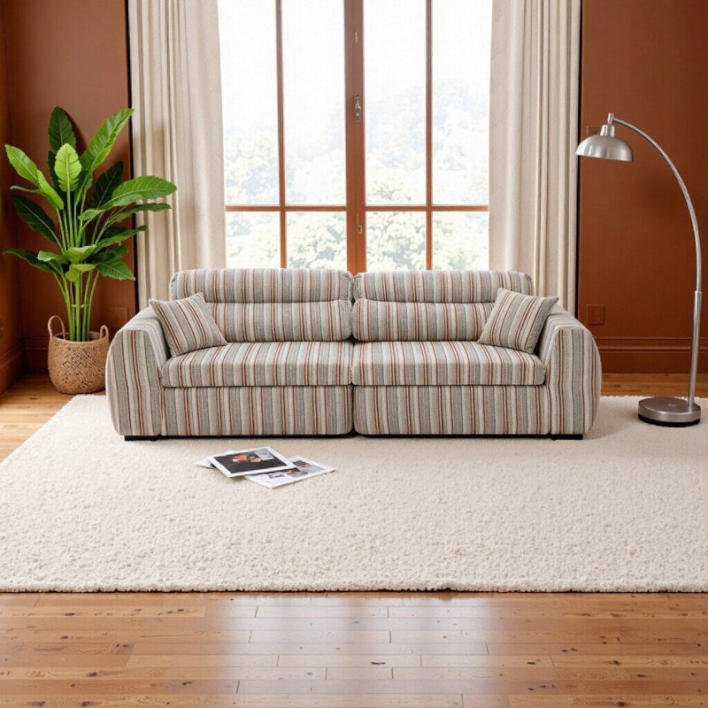 Élégant canapé tissé à rayures en chenille tissé - Canapé 3 places peu encombrant avec confort moelleux pour salon, appartement ou bureau