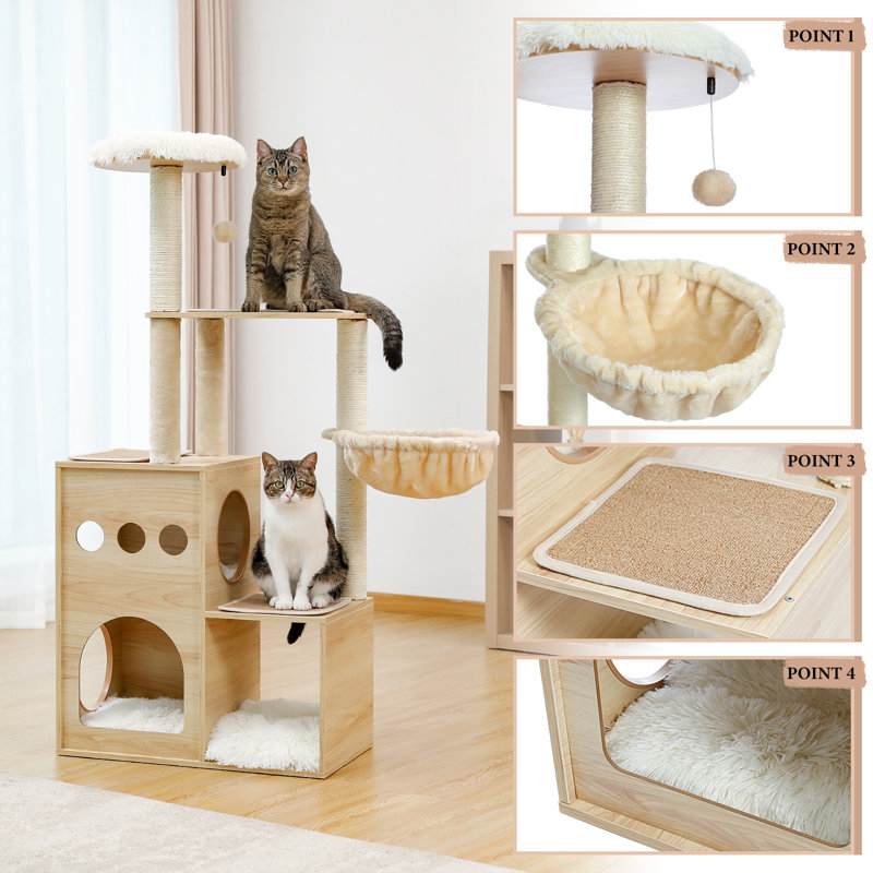 Biff 50" Cat Tree Tower for Indoor Cats,Multi-Level Cat Tower,Cat Condo for Large Cats,Sky Castle with 2 Cozy Cat Condos