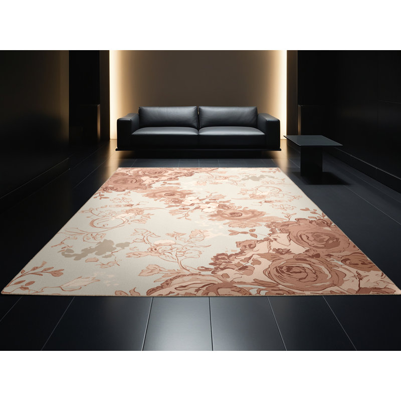 Machine Washable Bishopston Vintage Floral Rug in Beige – Beige Binding, 6x9