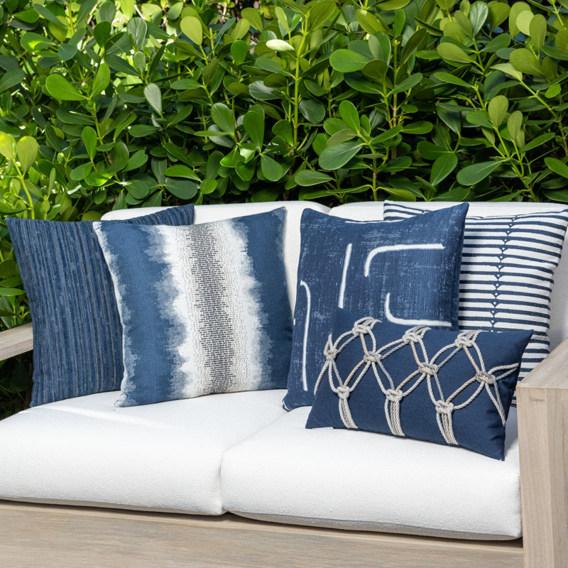 Luxe Throw Square Outdoor Pillow Cover & Insert by Elaine Smith, Indigo, 20"H X 20"W, Striped