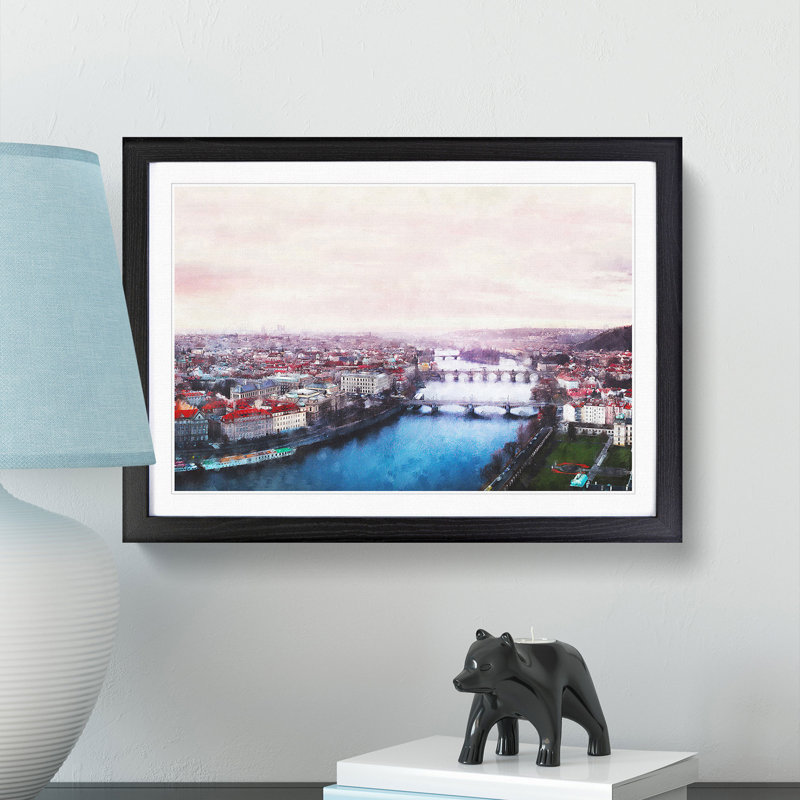 Prague Czech Republic Skyline - Framed Print, 45cm H x 63cm W x 2cm D, Black Framed