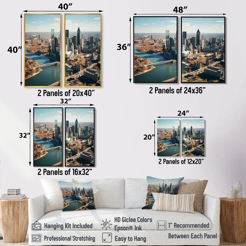 «Detroit Motor City II», art mural beige à 2 panneaux, H 20 po x l 24 po, Impression encadrée flottante, Argent argent