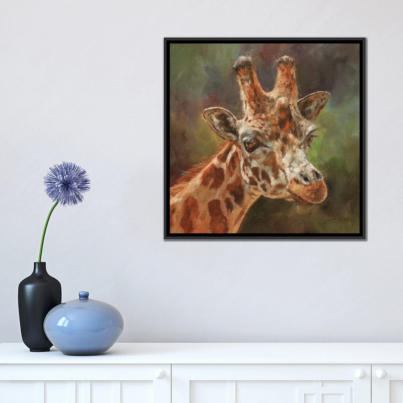 «Giraffe Portrait II», impression sur toile, H 18 po x l 18 po x P 1,5 po, Toile avec cadre noir, Pas de tapis