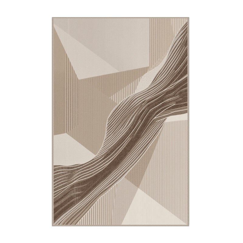 Tapis beige lavable à la machine moderne Luray - reliure beige, 5 x 7