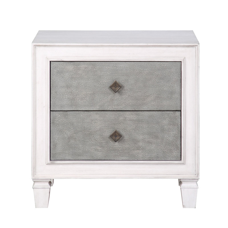 Table de chevet moderne à 2 tiroirs avec finition blanche et grise de style rustique moderne