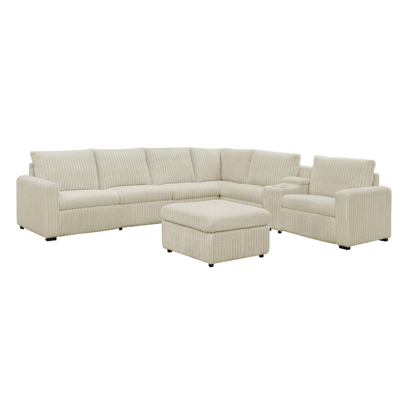 Canapé modulaire inclinable électrique Restmyer, Velours côtelé beige