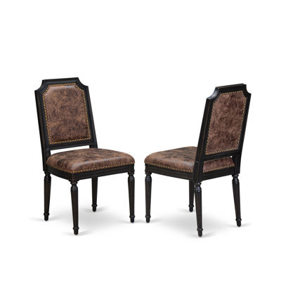 Upholstered Chairs with Brown Polyester Fabric Upholstered Chairs, set of 2, Sand Blasted Black