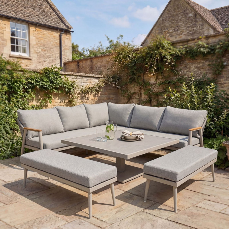 8 - Person Patio Dining Set with Square Table, Cream