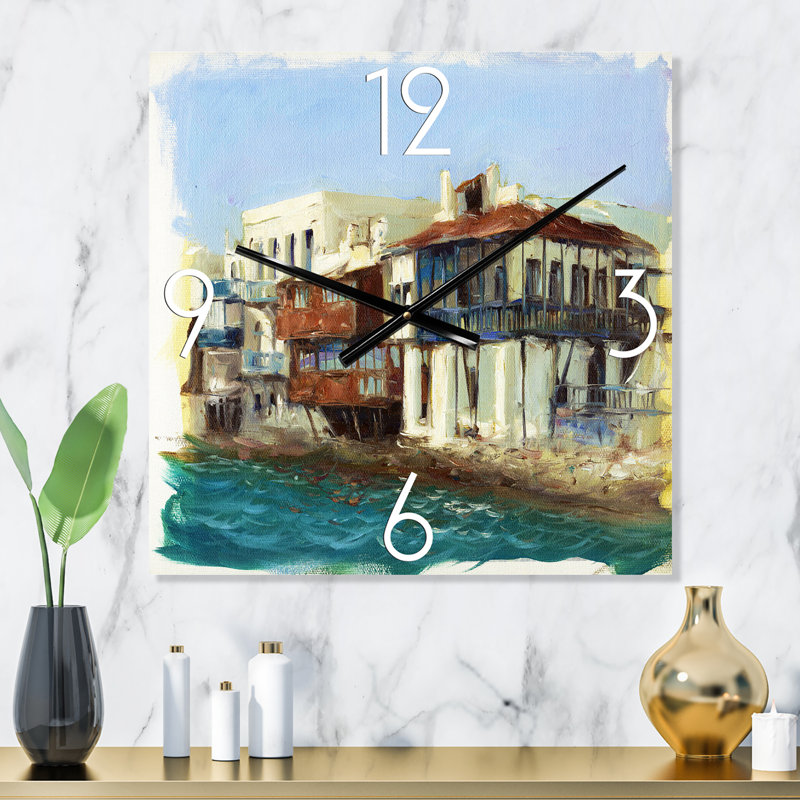 Vieilles maisons sur l'île de Mykonos, Grèce - Horloge murale nautique et côtière, Petit