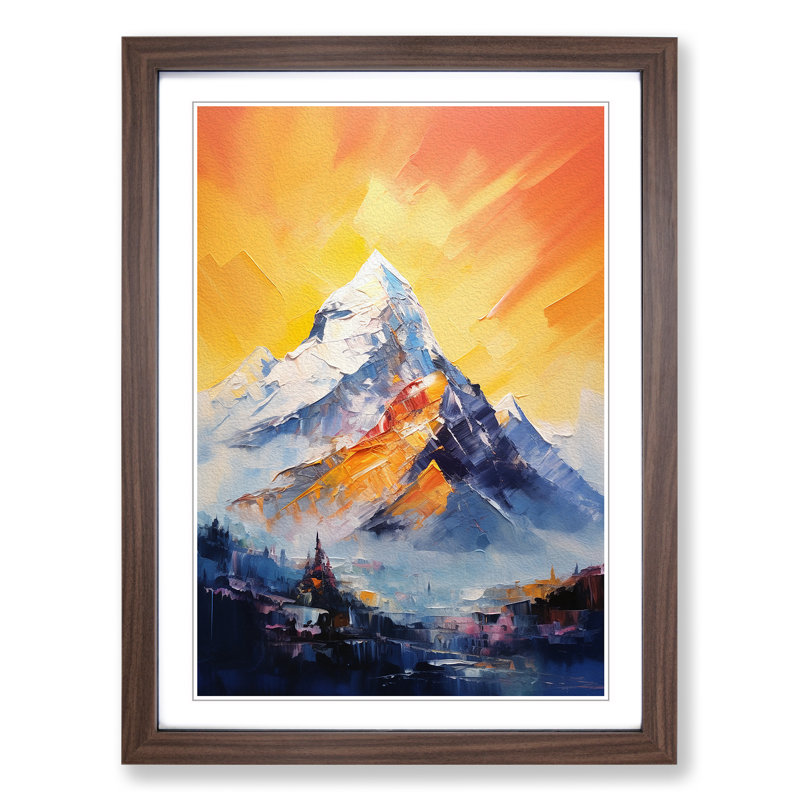 Mount Everest Gestural - Framed Print, 34cm H x 25cm W x 2cm D, Walnut 