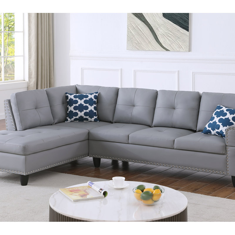 Canapé modulaire en forme de L gris en similicuir 2 pièces, Grey Faux Leather