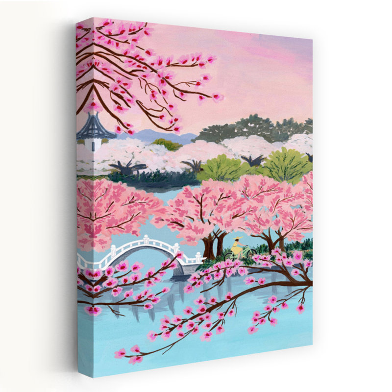 Fleur de cerisier sérénité colorée abstraite contemporaine fleur de cerisier art mural, H 36 po x l 24 po