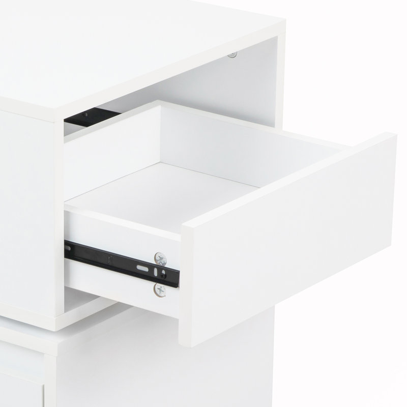 Rotatable Nightstand Table With 2 Drawers, White